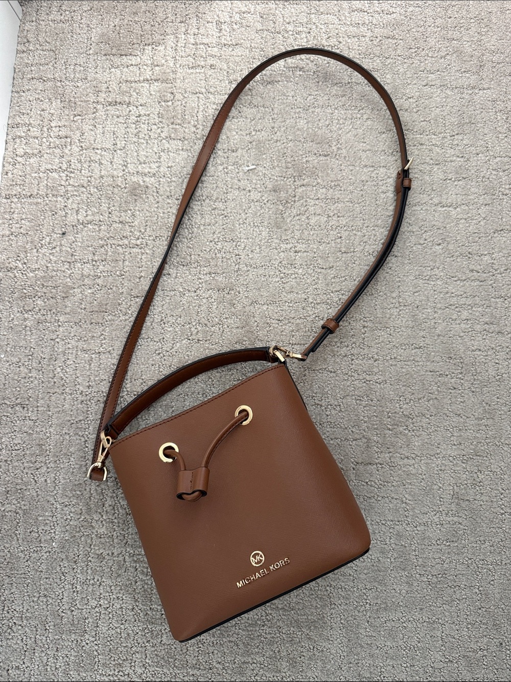 Michael Kors Cognac Pebbled Leather Drawstring Shoulder Bag